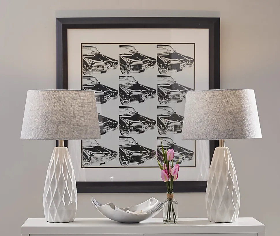 Adesso® Simplee Joan 2-Piece Table Lamp Set, Light Grey Shades/White Bases
