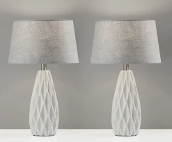 Adesso® Simplee Joan 2-Piece Table Lamp Set, Light Grey Shades/White Bases