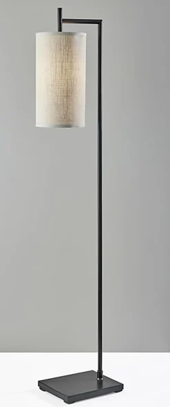Adesso Simplee Zion Floor Lamp, 65”H, Beige Textured Fabric Shade/Black Base