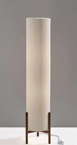 Adesso Sonora Floor Lantern, Walnut with Off-White Fabric Shade