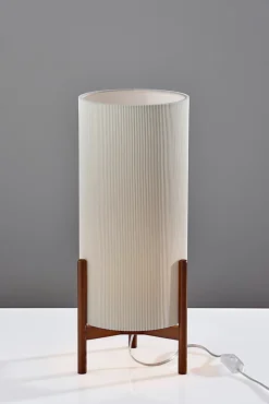 Adesso Sonora Table Lantern, Walnut with Off-White Fabric Shade