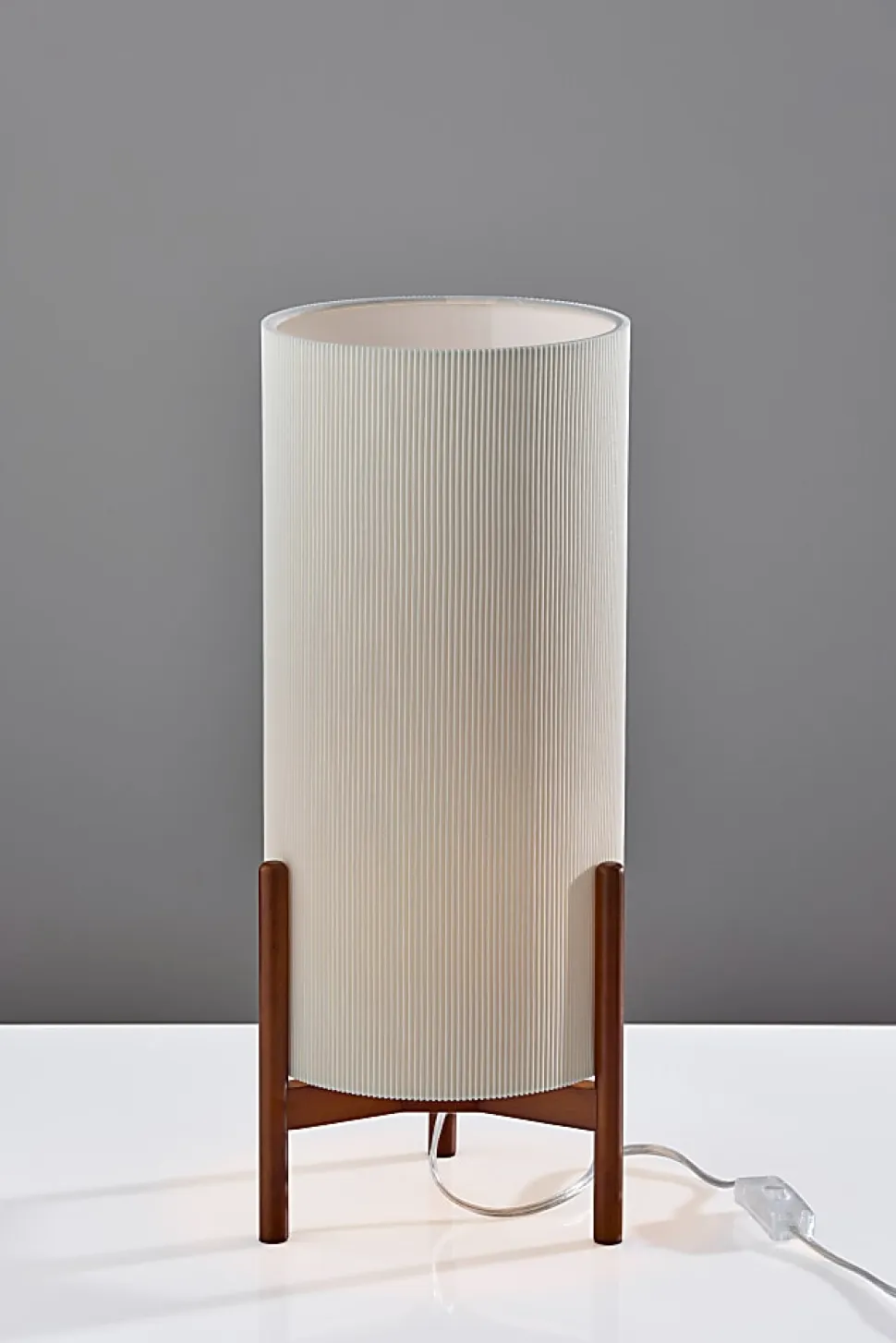 Adesso Sonora Table Lantern, Walnut with Off-White Fabric Shade