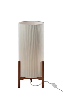Adesso Sonora Table Lantern, Walnut with Off-White Fabric Shade