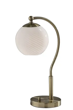 Adesso Swirl Desk Lamp, Antique Brass with White Swirl Glosted Shade