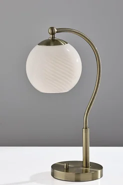 Adesso Swirl Desk Lamp, Antique Brass with White Swirl Glosted Shade