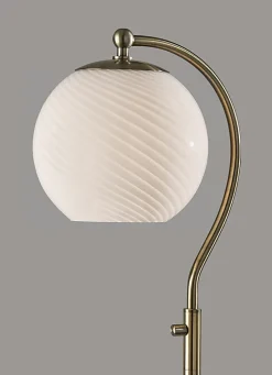 Adesso Swirl Floor Lamp, Antique Brass with White Swirl Glosted Shade