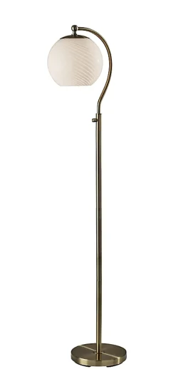 Adesso Swirl Floor Lamp, Antique Brass with White Swirl Glosted Shade
