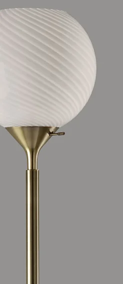 Adesso Swirl Torchiere, Antique Brass with White Swirl Glosted Shade