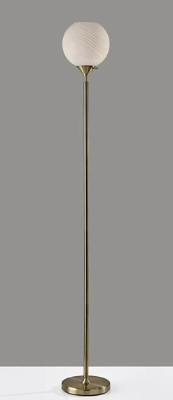 Adesso Swirl Torchiere, Antique Brass with White Swirl Glosted Shade