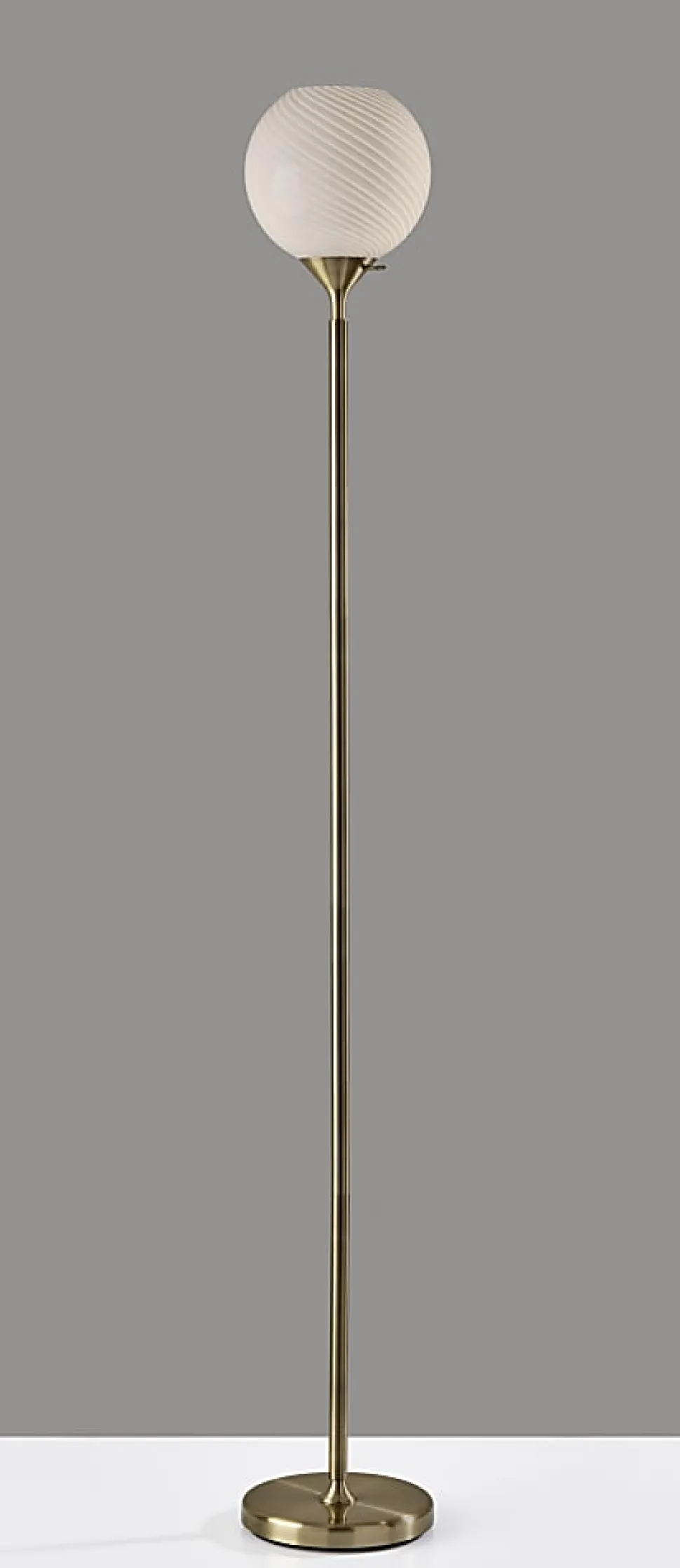 Adesso Swirl Torchiere, Antique Brass with White Swirl Glosted Shade