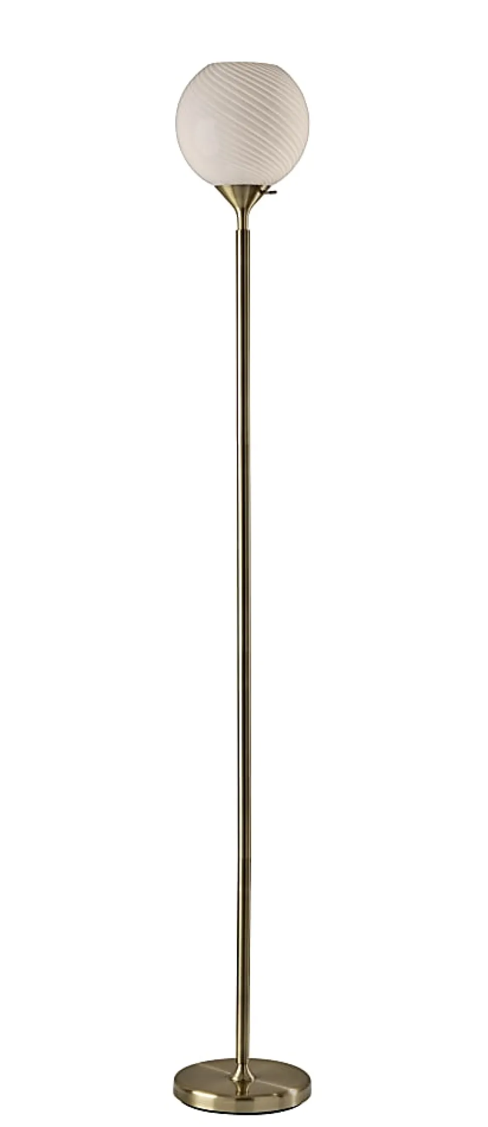 Adesso Swirl Torchiere, Antique Brass with White Swirl Glosted Shade