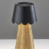 Adesso Tory LED Cordless Table Lamp, Black/Rattan with Black Metal Shade