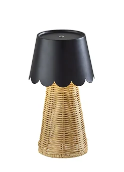 Adesso Tory LED Cordless Table Lamp, Black/Rattan with Black Metal Shade