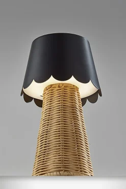 Adesso Tory LED Cordless Table Lamp, Black/Rattan with Black Metal Shade