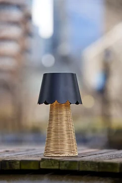Adesso Tory LED Cordless Table Lamp, Black/Rattan with Black Metal Shade