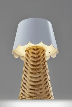 Adesso Tory LED Cordless Table Lamp, White/Rattan with White Metal Shade