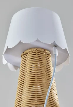Adesso Tory LED Cordless Table Lamp, White/Rattan with White Metal Shade