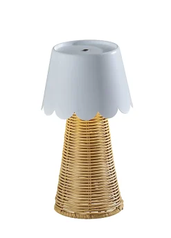Adesso Tory LED Cordless Table Lamp, White/Rattan with White Metal Shade