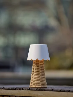 Adesso Tory LED Cordless Table Lamp, White/Rattan with White Metal Shade