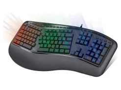 Adesso Tru-Form 150 3-Color Illuminated Ergonomic Keyboard, Black, AKB-150EB
