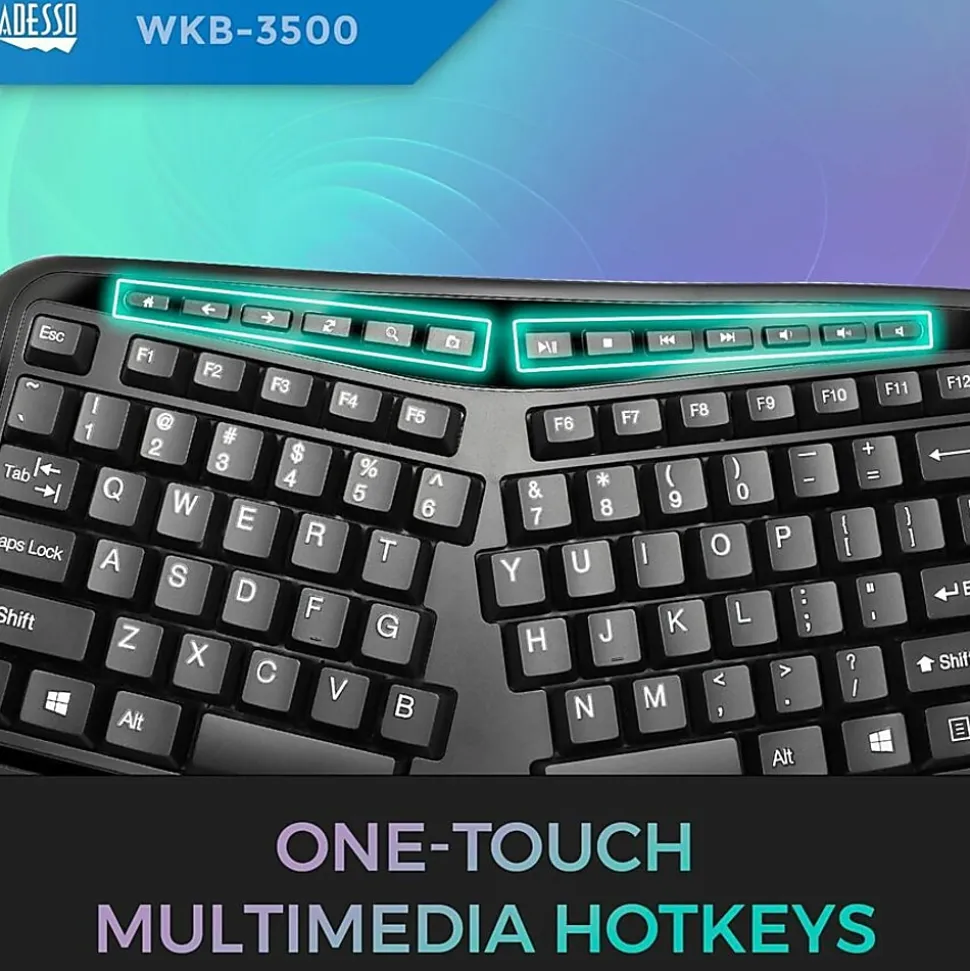 Adesso Tru-Form 3500 2.4GHz Wireless Ergonomic Trackball Keyboard