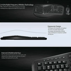 Adesso Tru-Form Media 1500 Wireless Ergonomic Keyboard & Laser Mouse, Black