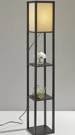 Adesso® Wright Shelf Floor Lamp, 63", Black/Natural