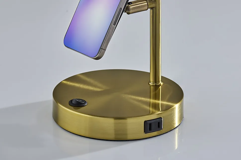 Adesso Wyatt Supercharger 22"H Desk Lamp, Off-White/Antique Brass