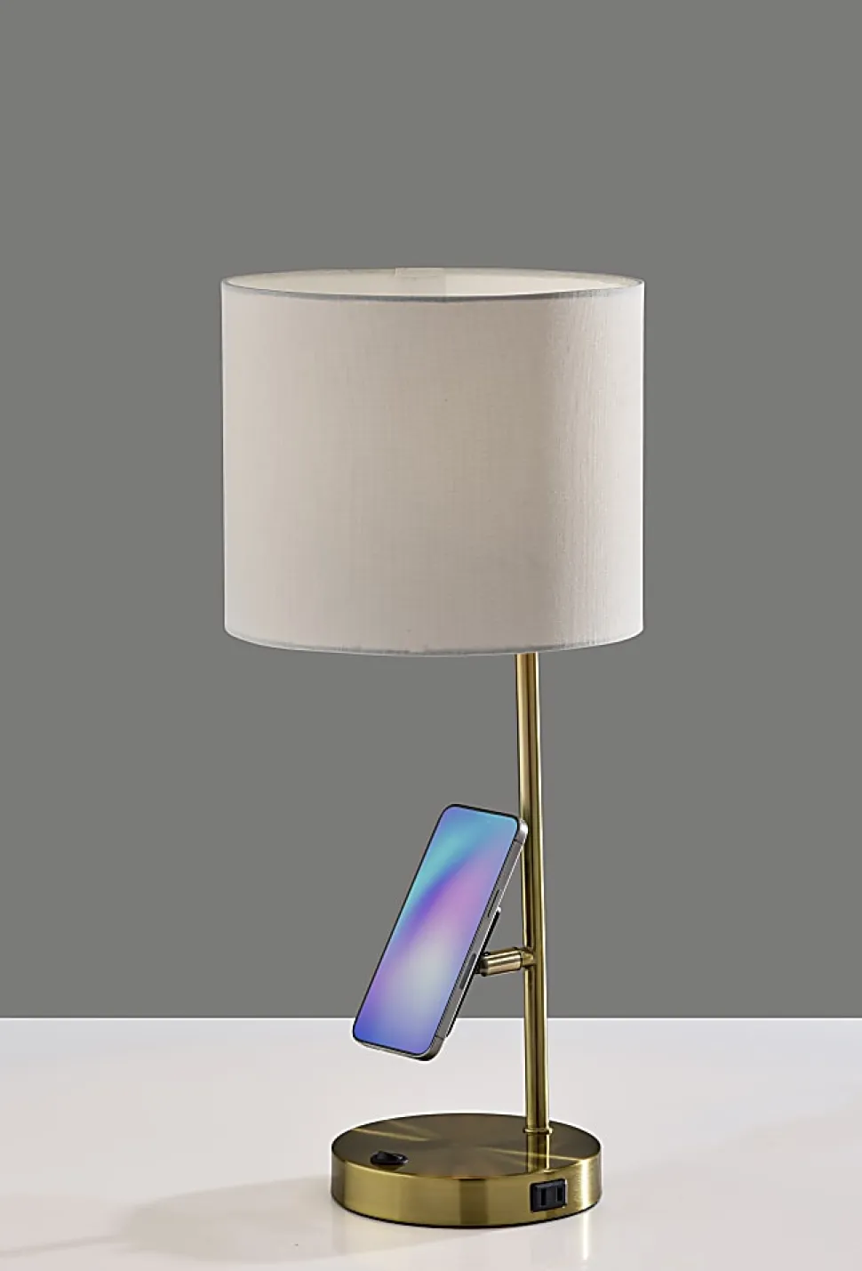 Adesso Wyatt Supercharger 22"H Desk Lamp, Off-White/Antique Brass