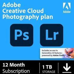 Adobe Creative Cloud Photo Plan 2025, 1 YR Subscription, Mac/Windows/IOS, Download