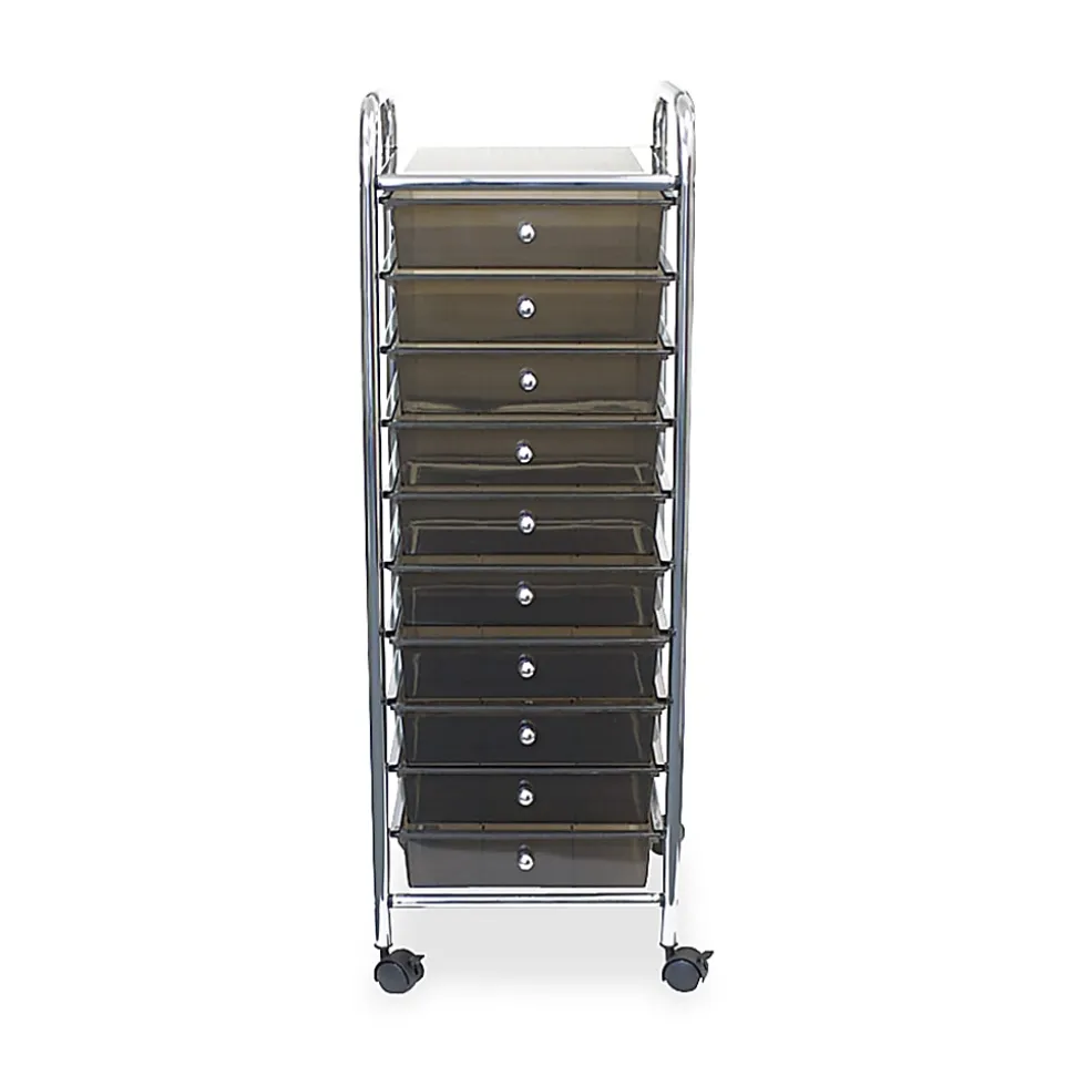 Advantus 10-Drawer Organizer With Casters, 37 1/2"H x 15 1/2"W x 13"D, Smoke