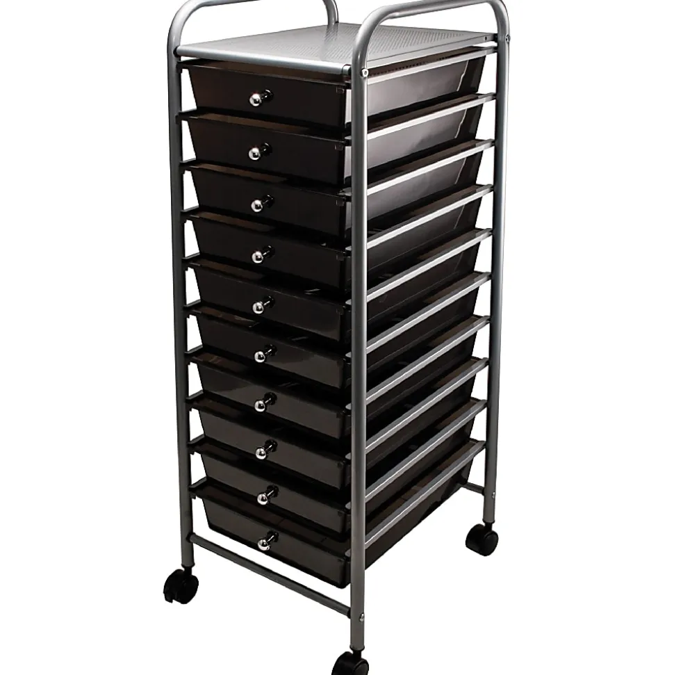 Advantus 10-Drawer Organizer With Casters, 37 1/2"H x 15 1/2"W x 13"D, Smoke