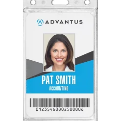 Advantus Frosted Vertical Rigid ID Holder - Support 2.13" x 3.38" Media - Vertical - Plastic - Frosted - 25 / Box