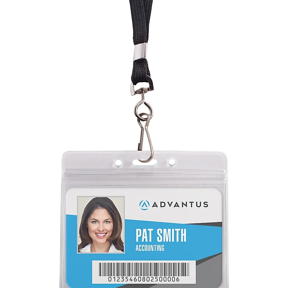 Advantus ID Holder/Lanyard Combo, Horizontal, Black/Clear, Pack of 20