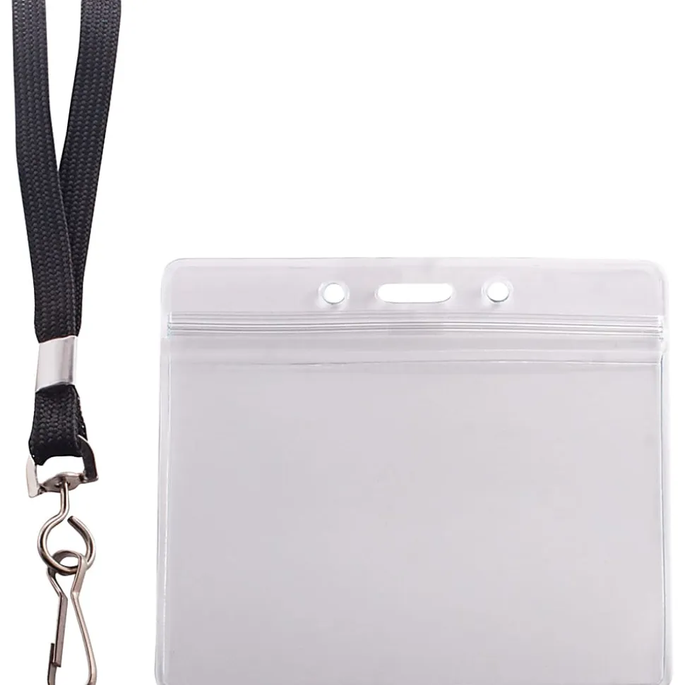 Advantus ID Holder/Lanyard Combo, Horizontal, Black/Clear, Pack of 20