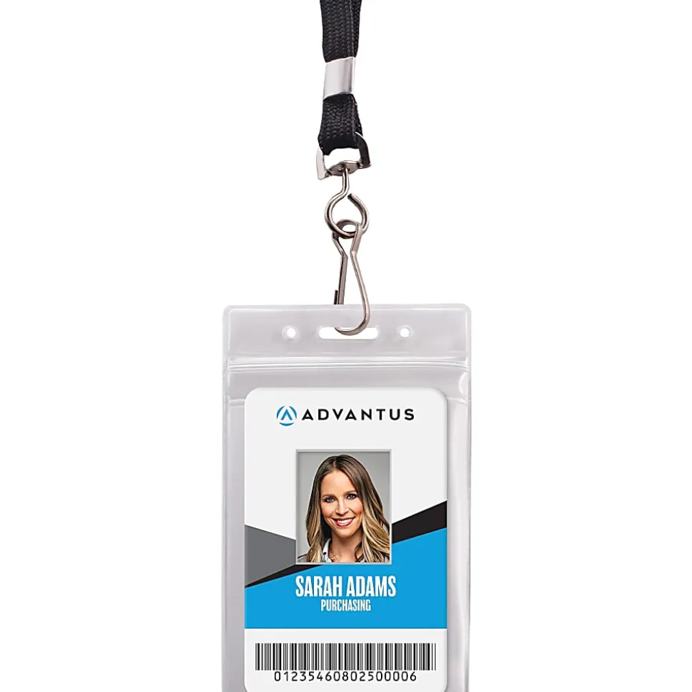Advantus ID Holder/Lanyard Combo Pack - Support 3.75" x 2.58" Media - Vertical - Vinyl - Black/Clear - Durable - 20 / Pack