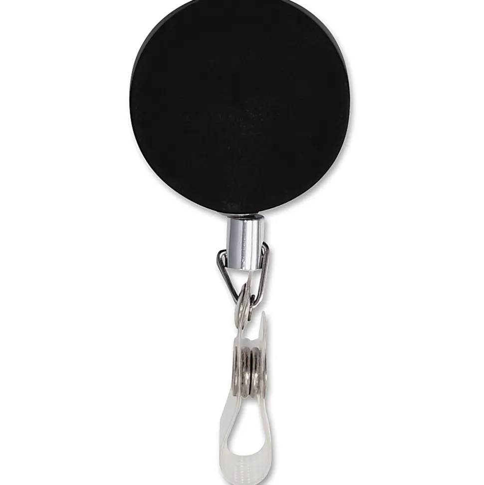 Advantus Premier Retractable Heavy Duty ID Reel With Badge Clip - Plastic, Steel - Black, Silver - 12 / Box