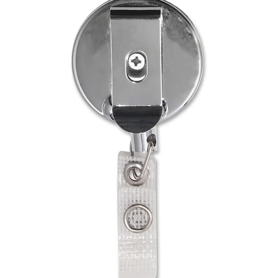 Advantus Premier Retractable Heavy Duty ID Reel With Badge Clip - Plastic, Steel - Black, Silver - 12 / Box
