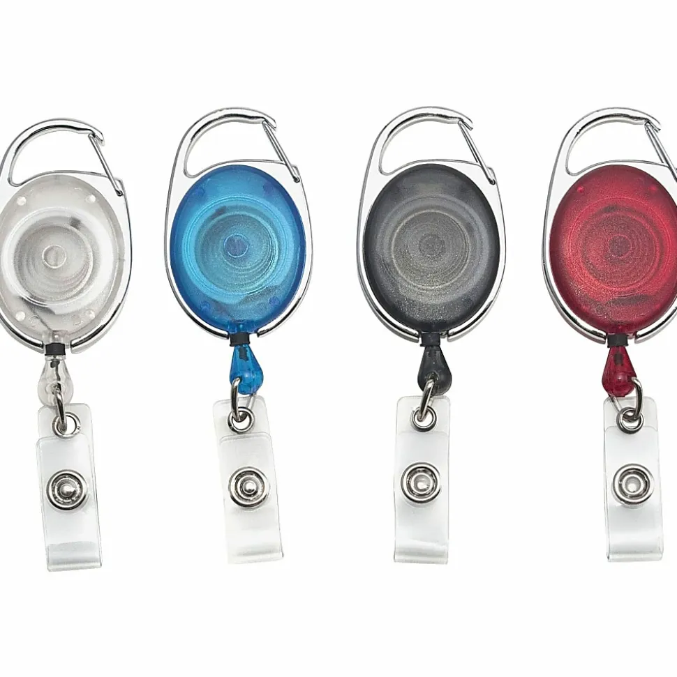 Advantus® Retractable Carabiner-Style Badge Reel with Badge Strap, Assorted Colors, 20/PK