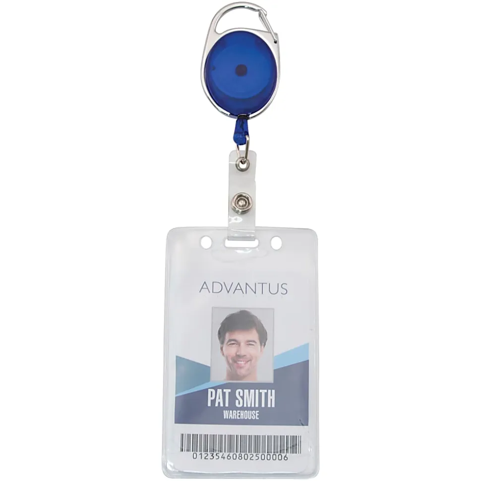 Advantus® Retractable Carabiner-Style Badge Reel with Badge Strap, Assorted Colors, 20/PK