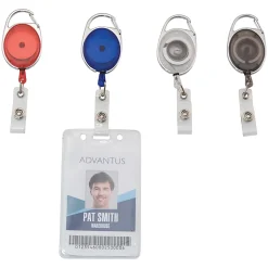 Advantus® Retractable Carabiner-Style Badge Reel with Badge Strap, Assorted Colors, 20/PK