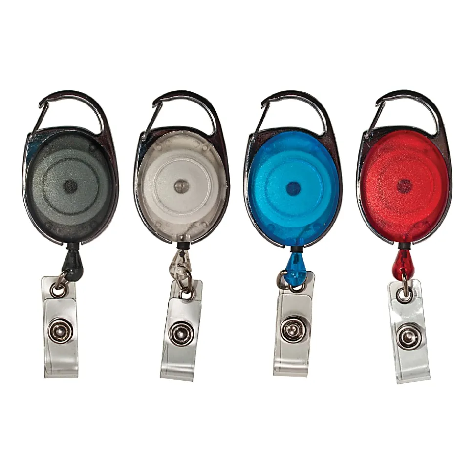 Advantus® Retractable Carabiner-Style Badge Reel with Badge Strap, Assorted Colors, 20/PK