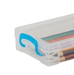 Advantus Super Stacker Pencil Box. Clear box with snap tight handles