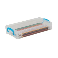 Advantus Super Stacker Pencil Box. Clear box with snap tight handles
