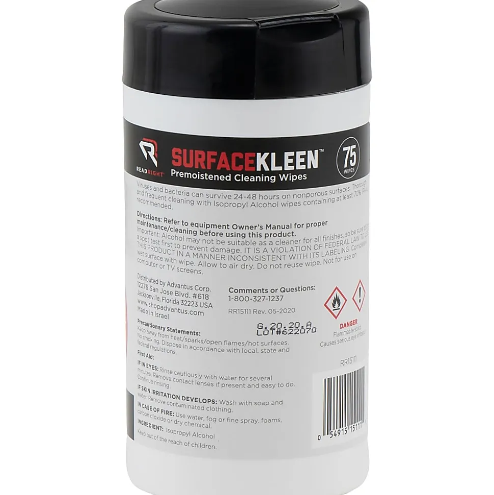 Advantus SurfaceKleen - Cleaning wipes - disposable - isopropyl alcohol - 75 sheets