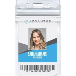 Advantus Vertical Re-sealable Badge Holders, 2 5/8" x 3 3/4", Clear, Pack Of 50