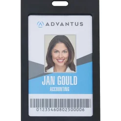 Advantus Vertical Rigid ID Badge Holder - Support 2" x 3.25" Media - Vertical - Plastic - Black - 6 / Pack