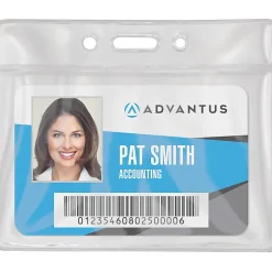 Advantus Vinyl ID Badge Holders - Support 3.50" x 2.50" Media - Horizontal - Vinyl - Clear - Durable - 50 / Pack