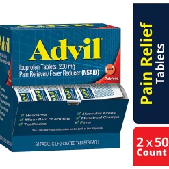 Advil Ibuprofen Packets, 2 Tablets Per Packet, Box Of 50 Packets