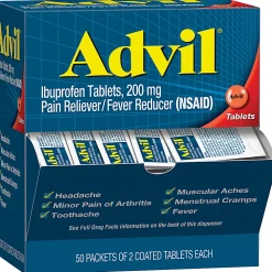 Advil Ibuprofen Packets, 2 Tablets Per Packet, Box Of 50 Packets
